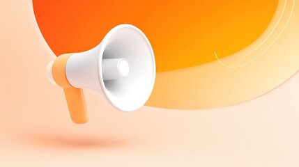 directional. Minimalist megaphone icon floating against an abstract gradient background in soft lighting. menu design, packaging mockups, designed for culinary blogs and recipe cards for restaurants.