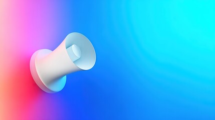 directional. Minimalist megaphone icon floating against an abstract gradient background in soft lighting. menu design, packaging mockups, designed for culinary blogs and recipe cards for restaurants.