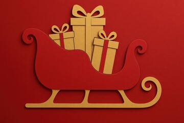 Naklejka premium Festive sleigh with golden gifts.