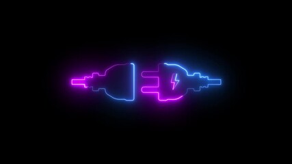 Glowing neon Electric socket with a plug icon isolated on black background. Concept of connection and disconnection of the electricity. Electrical connection, plug and socket, conductor of electricity