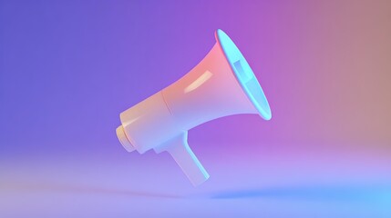 directional. Minimalist megaphone icon floating against an abstract gradient background in soft lighting. menu design, packaging mockups, designed for culinary blogs and recipe cards for restaurants.
