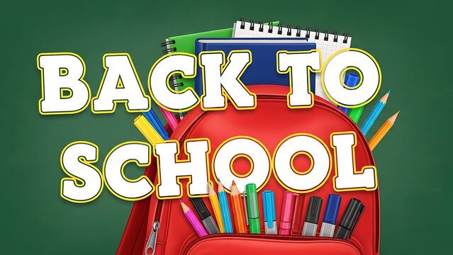Back to school supplies with vibrant colors and text - Powered by Adobe