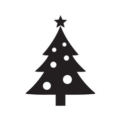 Obraz premium Simple Christmas Tree Silhouette – Geometric Holiday Tree with Round Ornaments and Star for Winter Designs