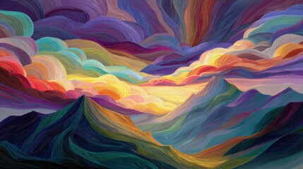 Dreamy mountain landscape with vibrant colors and flowing lines, perfect for adding a touch of artistic flair and modern style to your project