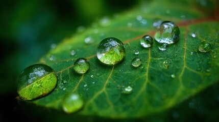 Experience the serene beauty of nature with glistening water droplets on vibrant green leaves, perfect for wellness brands or eco-friendly product marketing