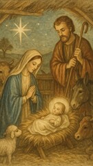 Fototapeta premium Nativity with holy family mobile wallpaper