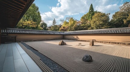 Serene Zen Garden with Rocks and Sand