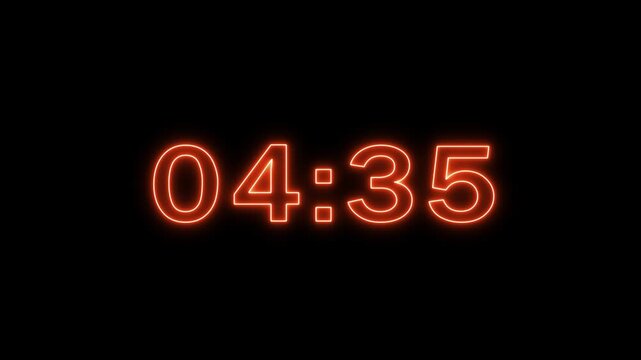 Orange neon clock showing four minutes and forty five seconds