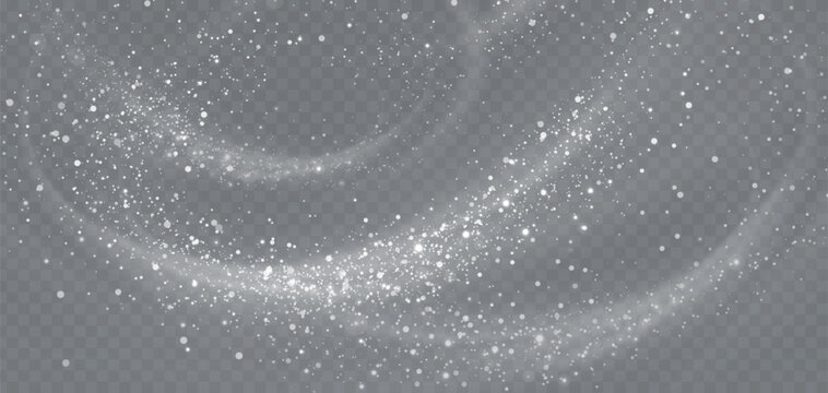 Vector illustration. Snowstorm swirl with snow falling balls on transparent background.