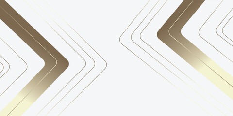 White wide luxury abstract background with golden lines and shadows, arrows and angles. Modern light wide banner with golden luminous lines. Sporty bright futuristic horizontal abstract background.