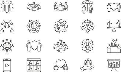 Ultimate Business Strategy, Corporate Finance, and Achievement Icon Set Growth, Investment, Teamwork, Target, Logistics, Digital Media, and Social Pictograms for Web