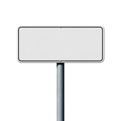 Fototapeta premium Blank white rectangular road sign on a metal pole, ready for custom text, isolated on white background