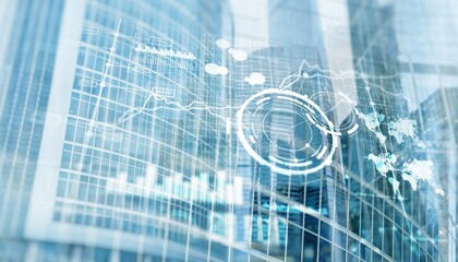 Business intelligence control interface marketing finance management. Silhouettes in the background