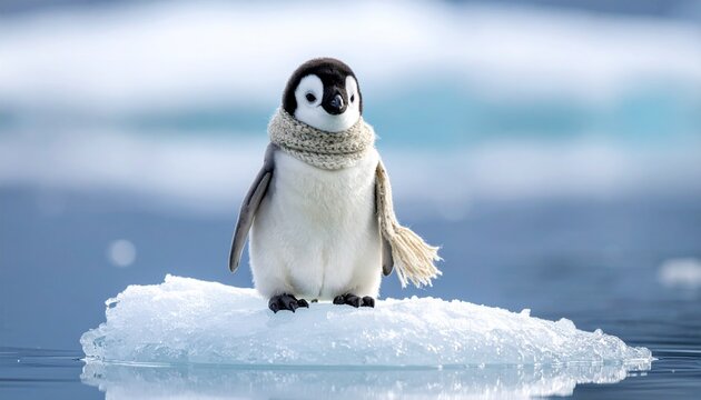 Pinguin-Baby auf Eisscholle mit Schal