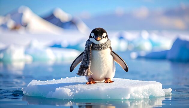 Pinguin-Baby auf Eisscholle mit Schal