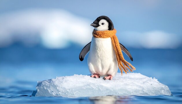 Pinguin-Baby auf Eisscholle mit Schal