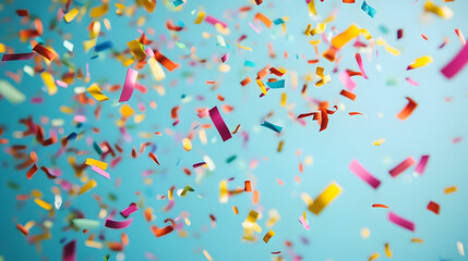 Colorful confetti celebration falling against blue background