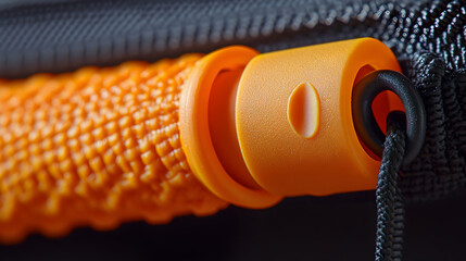 Orange textured handle with black loop and fabric