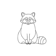 Obraz premium A simple line drawing of a raccoon sitting upright with a curious expression on a plain white background.