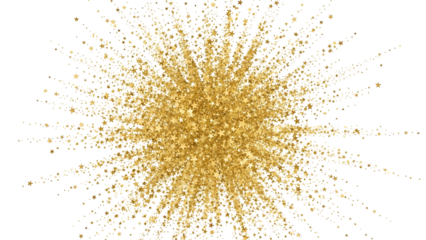 Golden glitter explosion star shape isolated on transparent background