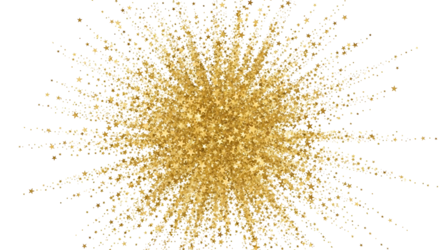 Golden glitter explosion star shape isolated on transparent background