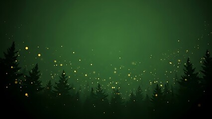 Dark green forest silhouette with golden bokeh lights trees