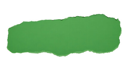 Torn white paper revealing a vibrant green rectangular space, isolated on white background
