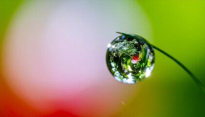 Macro water droplet with floral reflection