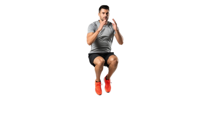 Man performing a jump squat exercise isolated on transparent background