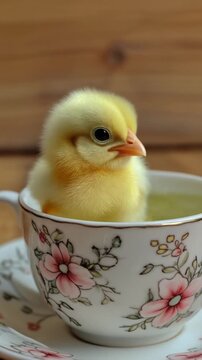 Entenk&uuml;ken badet in einer Teetasse