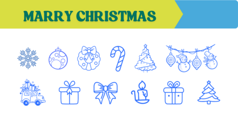 Festive Christmas icons set with snowflake, ornaments, candy cane, gifts and tree for holiday season greetings and designs, bringing joyful spirit