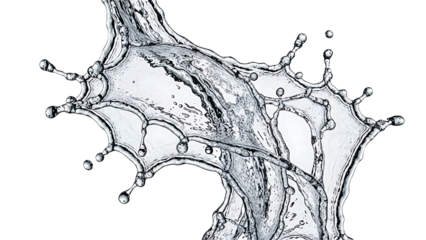 Dynamic splash of clear water frozen in motion isolated on transparent background