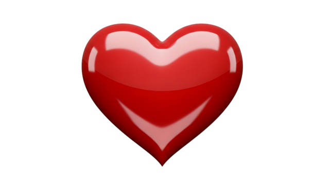Glossy red heart icon isolated on transparent background