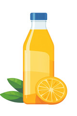 Minimalist orange juice bottle illustration isolated on white or transparent PNG background. Perfect for beverage, food, drink, and health designs.