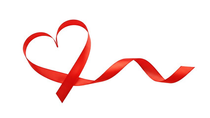 Red ribbon shaped like a heart isolated on transparent background