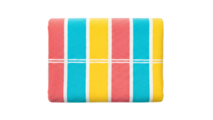 Folded colorful striped beach towel isolated on transparent background