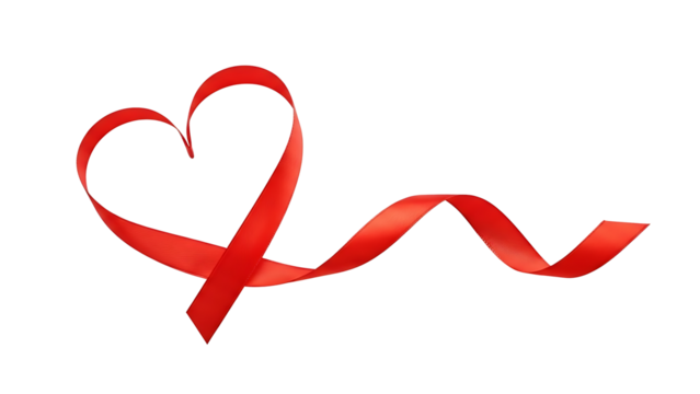 Red ribbon shaped like a heart isolated on transparent background