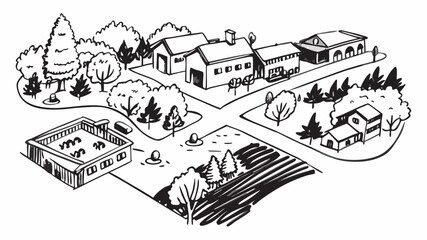 Fototapeta premium Very beautiful aerial view of luxury homes nestled among dense green trees, surrounding a calm lake, showing spacious properties, swimming pools, and peaceful upscale living in a lush suburban environ