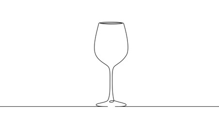 Continuous one line drawing of an empty wine glass. Drawing of a stemmed vessel with editable black stroke on white background. Vector illustration.