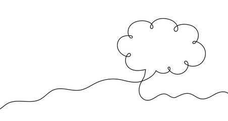 Continuous one line drawing of an empty thought cloud or speech bubble. Drawing of a shape with editable black stroke on white background. Vector illustration.