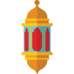 Obraz premium Traditional Arabic Lantern with Red and Blue Accents Gold Metal Islamic Decoration with Intricate Design and Decorative Elements on Black Background