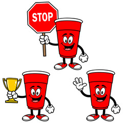 Party Cup Mascot Set 02, Hand Drawn illustrations of Party Cup Mascots in various poses.