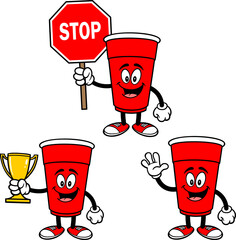 Party Cup Mascot Set 02, Hand Drawn illustrations of Party Cup Mascots in various poses.