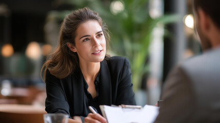 Female social worker explaining benefits application process public assistance consultation welfare program enrollment social services navigation client advocacy resource