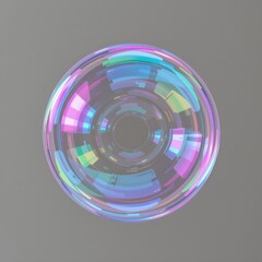 Iridescent Bubble Floating in Space with Colorful Reflections and Soft Light Effects