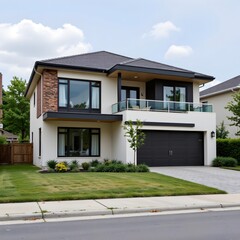 Modern Two Story Residential House with Elegant Design and Spacious Balcony in Quiet Neighborhood