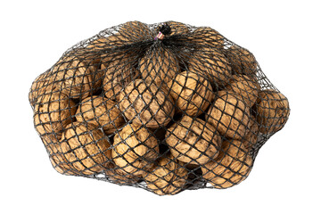Walnuts in a black mesh bag packaging cut out