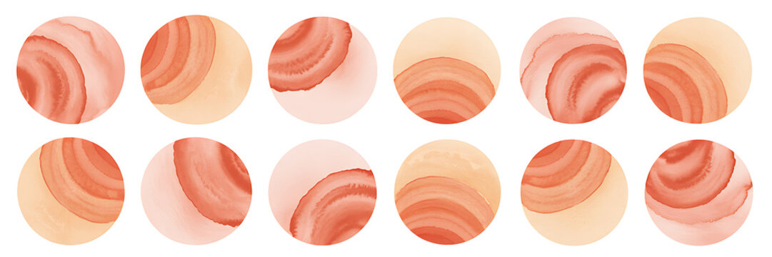 Set of watercolor abstract round shapes with swirled patterns, isolated on white background - Powered by Adobe