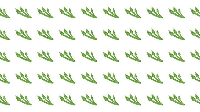 Pattern of green asparagus spears on white background. Suitable for food blogs, recipe websites, and organic food promotions.