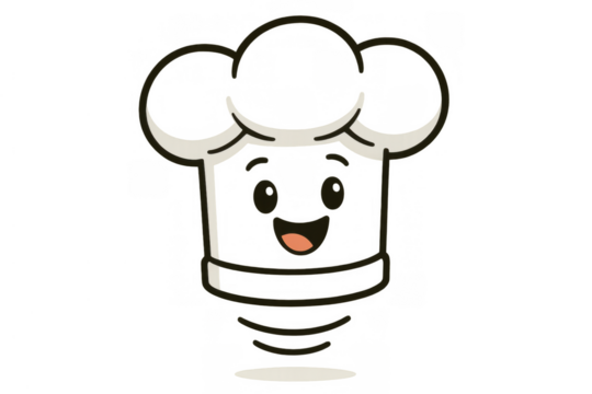 Chef hat cartoon character smiling, representing delicious food, cooking, restaurant branding, and culinary happy mascot logo - Powered by Adobe